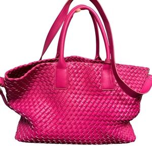 Anne Klein Hot Pink Woven Tote Bag With Shoulder Strap Travel Weekend Bag